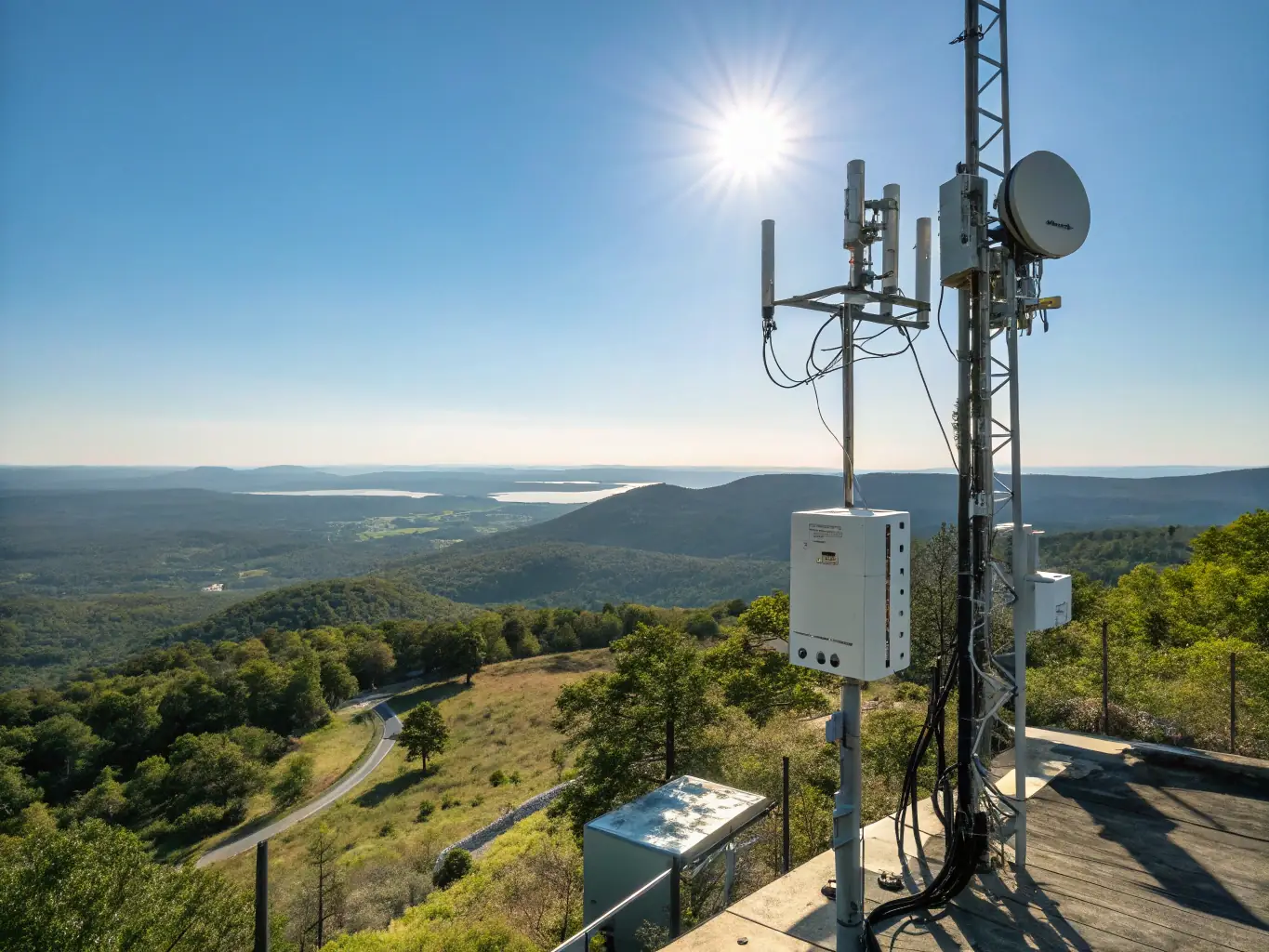 A modern, tech-forward image of efiWifi's solar-powered Wi-Fi infrastructure in an urban London setting, highlighting its scalability and environmental benefits.